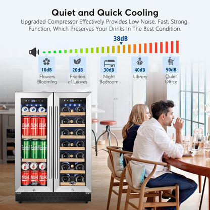 Tylza Upgraded Wine and Beverage Refrigerator 24 Inch, Dual Zone Wine Beverage Cooler with French
