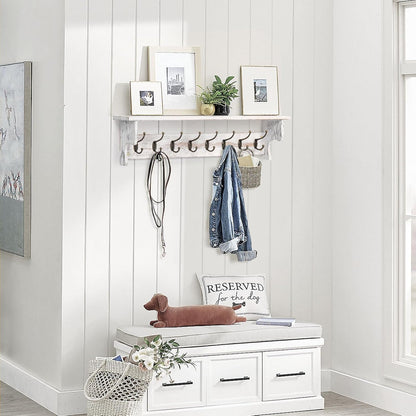 BECHAEO 35.8'' Wood Coat Rack Wall Mount with Shelf, White Wall Coat Rack with Hooks, Farmhouse