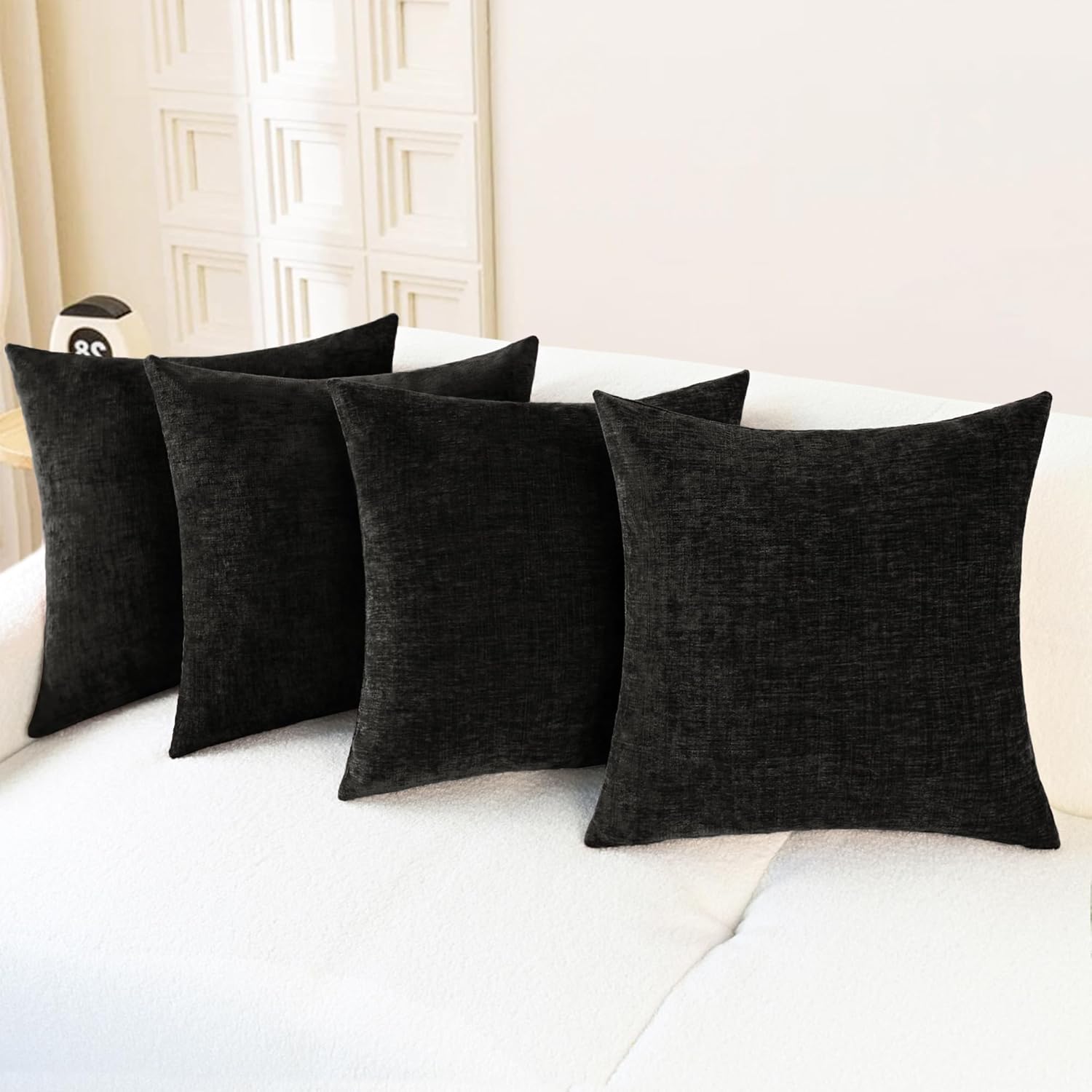 CaliTime Throw Pillow Covers Decorative 18 X 18 Inches Pack of 4 Cozy Chenille Cushion Cases for