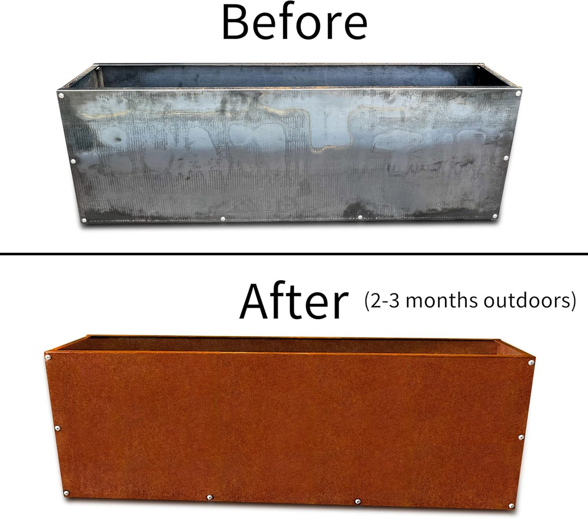DIY CARTEL Corten Steel Rectangular Outdoor Planter Box, Rustic & Modern Farmhouse Design, Large