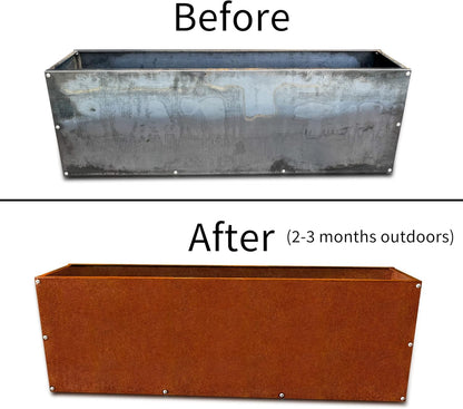 DIY CARTEL Corten Steel Rectangular Outdoor Planter Box, Rustic & Modern Farmhouse Design, Large