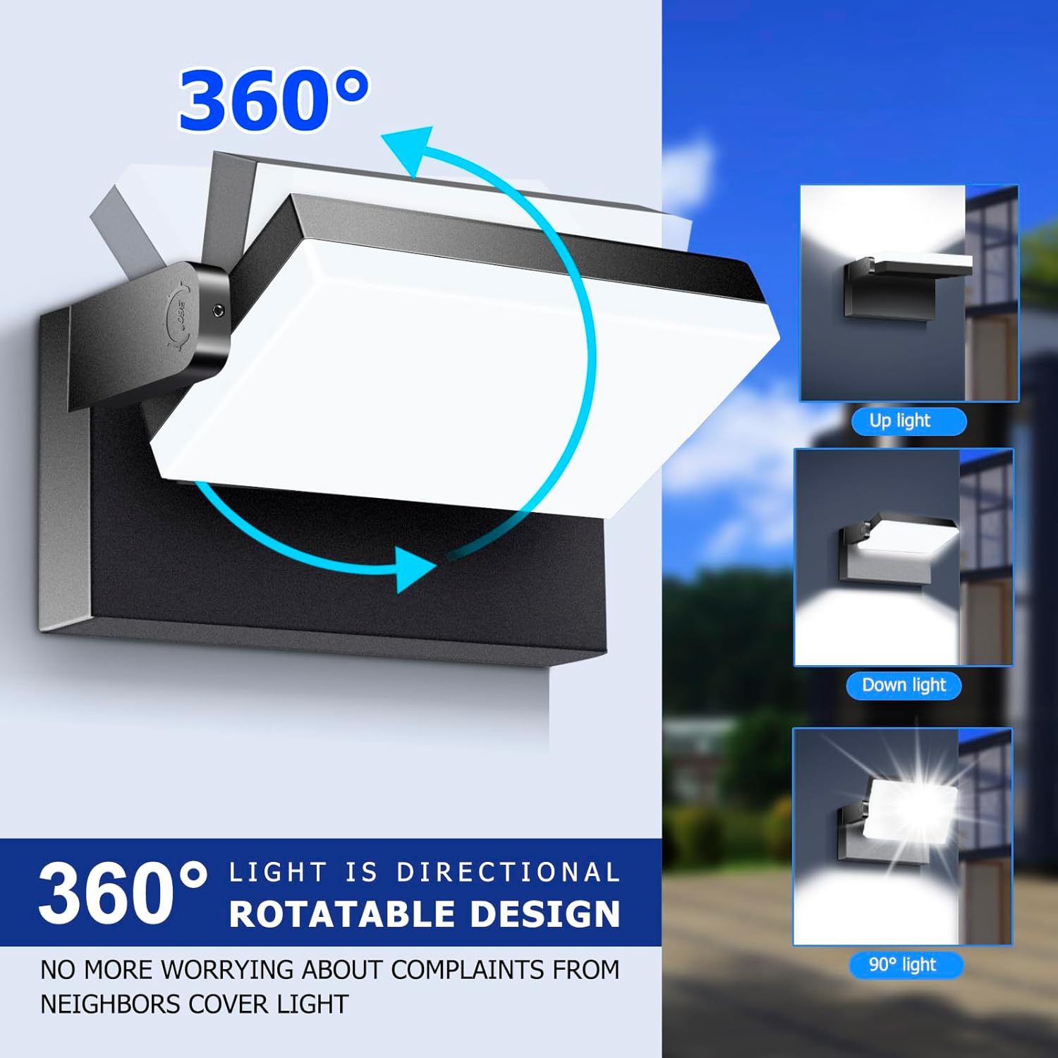 60W LED Outdoor Wall Lights with 360°Rotation, Flood Lights Outdoor 5000K 4000K 3000K 3 Colors