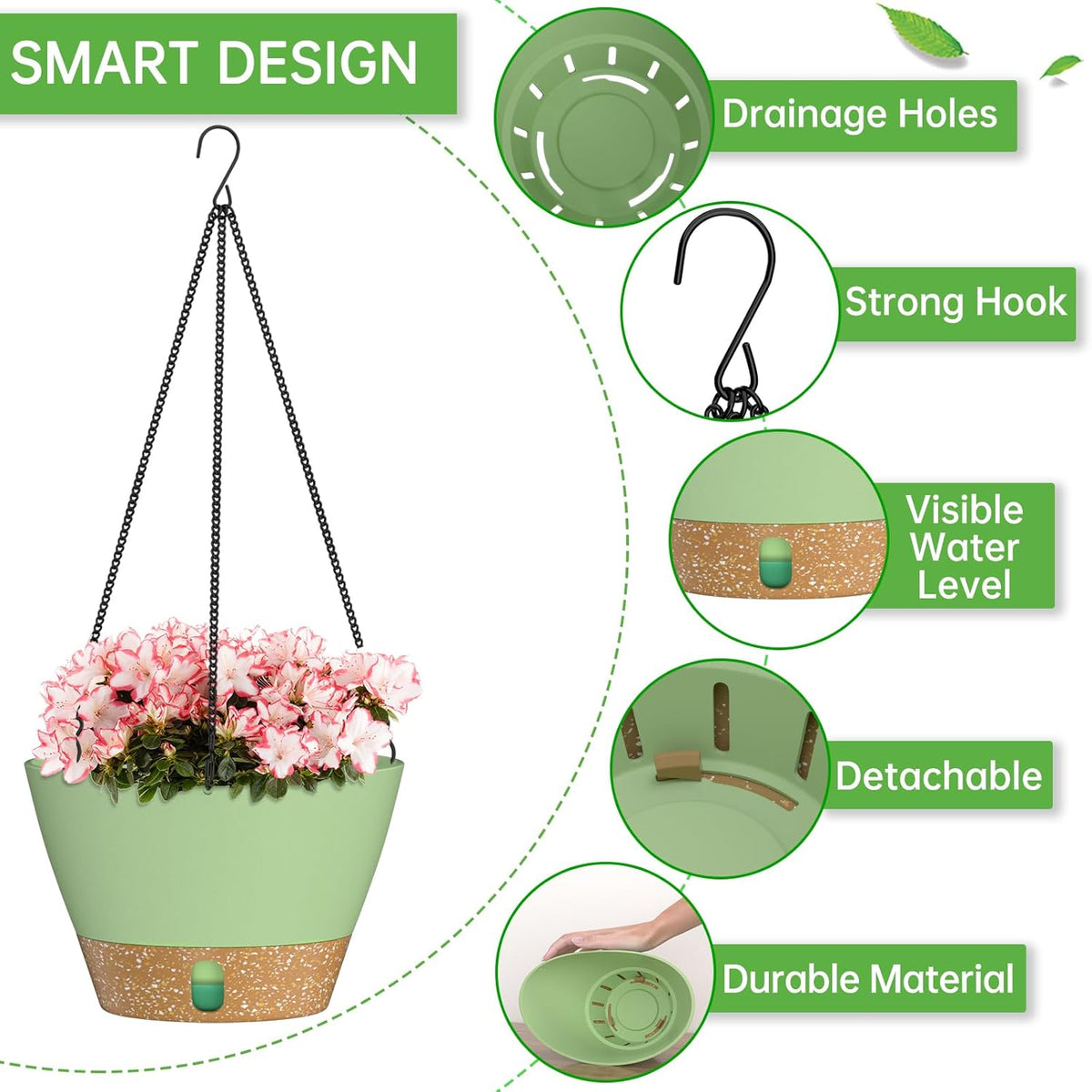 ZMTECH 2 Pack 10 Inch Hanging Planters for Outdoor Plants, Hanging Pots for Plants Indoor with