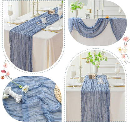 Sioloc 1 Pack Dusty Blue Cheesecloth Table Runner Fall Autumn Decor for Home 10ft Table Cloth for
