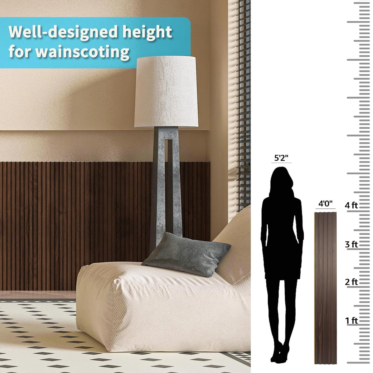 Art3d WPC Wainscoting Panels, 16-Pack 48 x 6 Inch 3D Wall Accents for Interior Wall Decor, Living