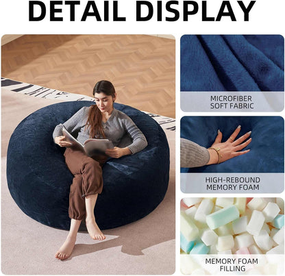 Bean Bag Chair 5Ft, Memory Foam Filled, Large Beanbag Chairs for Adults and Teens, Soft Sofa with