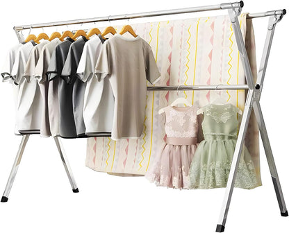 URYAN 79 Inches Stainless Steel Clothes Drying Rack, Heavy Duty Laundry Drying Rack Folding Indoor