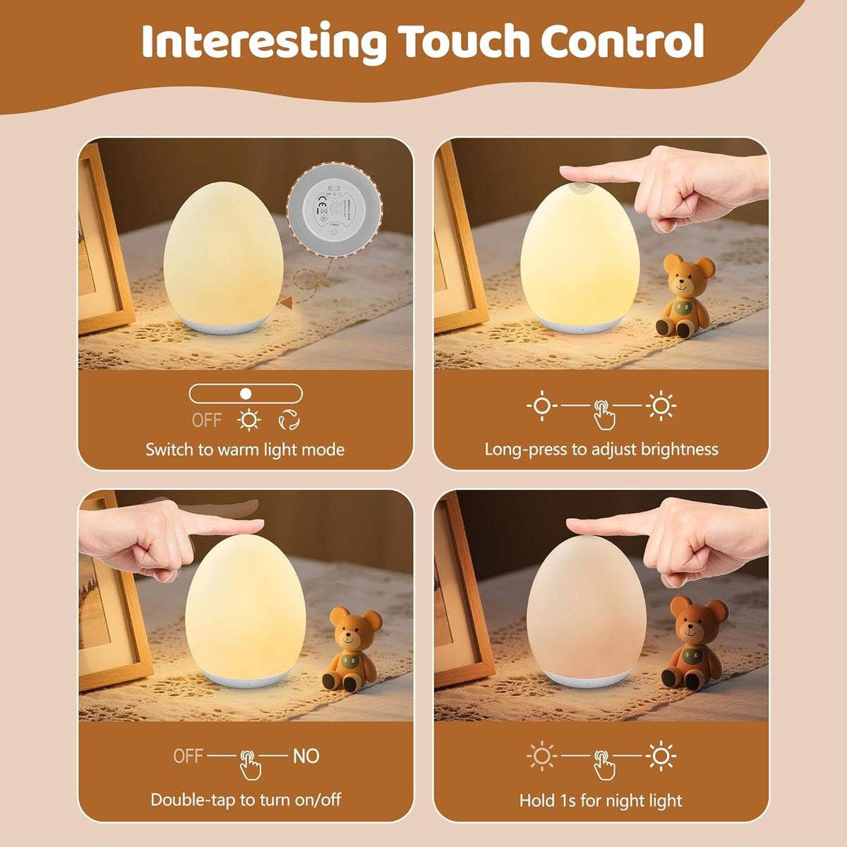 MediAcous Night Light for Kids Baby, Egg Light for Nursery, 7 Colors Changing & Stepless Dimming