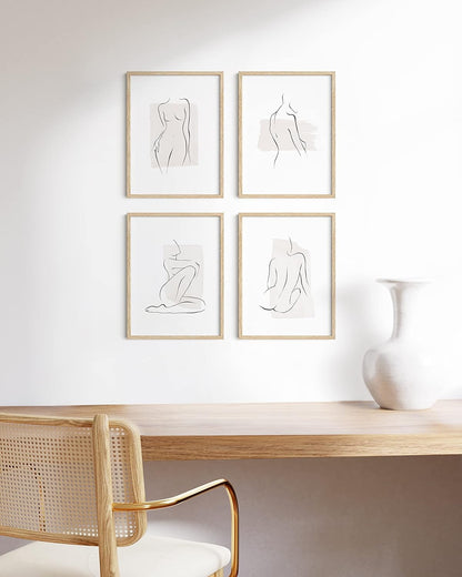 HAUS AND HUES 12x16in Beige Oak Wood 4-Piece Picture Frame Set, Natural Oak Wood Frames, Premium