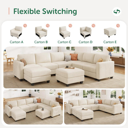 HONBAY Corduroy Sectional Couch with Storage U Shaped Sectional Sofa Modular Sectional Couches for