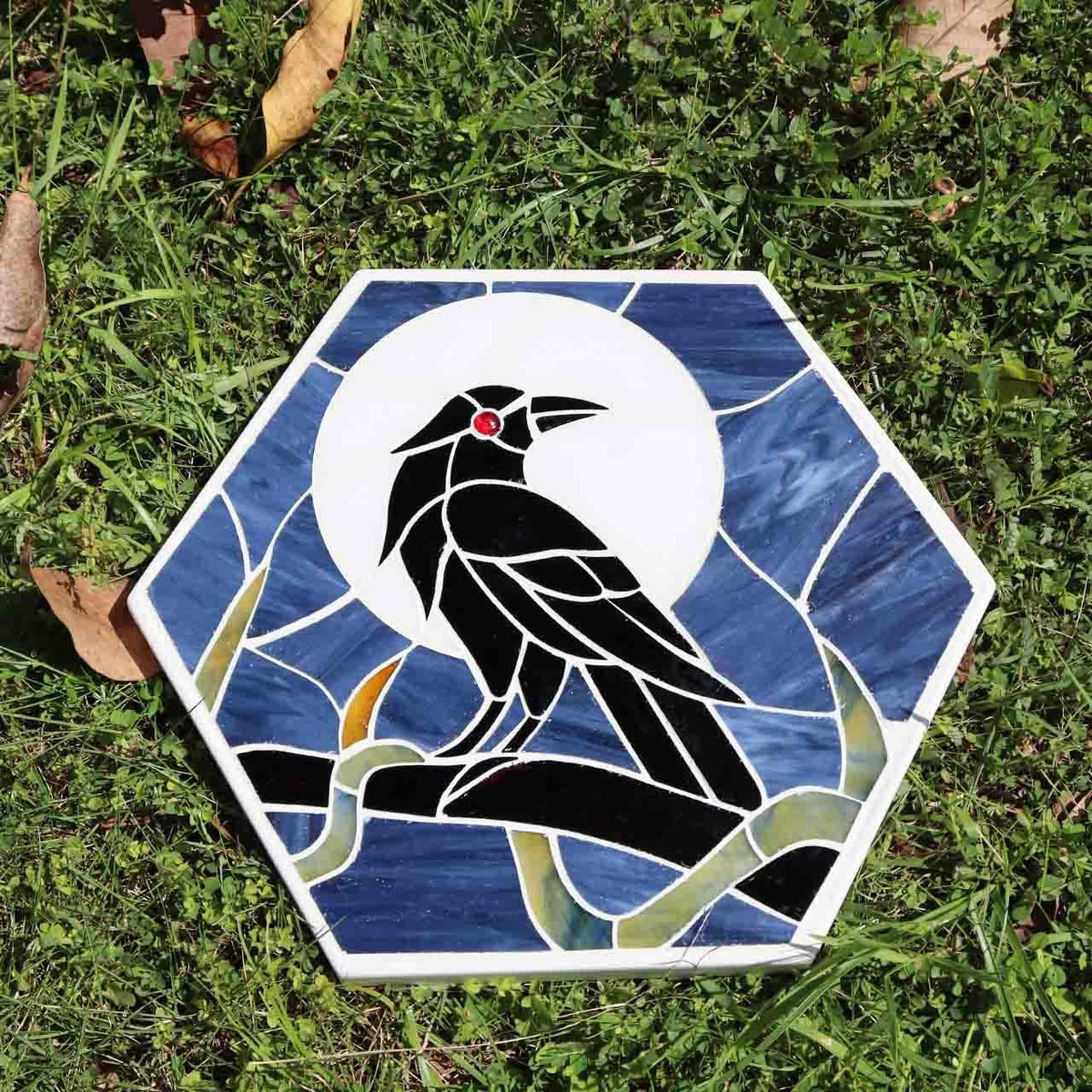 Bieye MSS004 Tiffany Style Stained Glass Mosaic Decorative Stepping Stone for Garden Decor (Raven