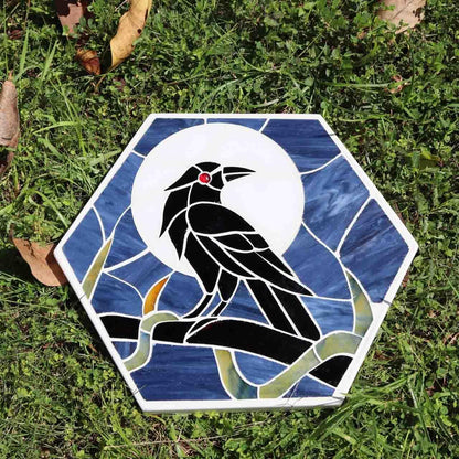 Bieye MSS004 Tiffany Style Stained Glass Mosaic Decorative Stepping Stone for Garden Decor (Raven