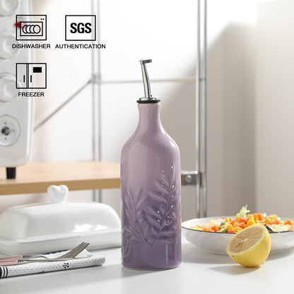 Sweejar Ceramic Olive Oil Dispenser Bottle, 20 Oz Relief Opaque Oil Cruet Protects To Reduce