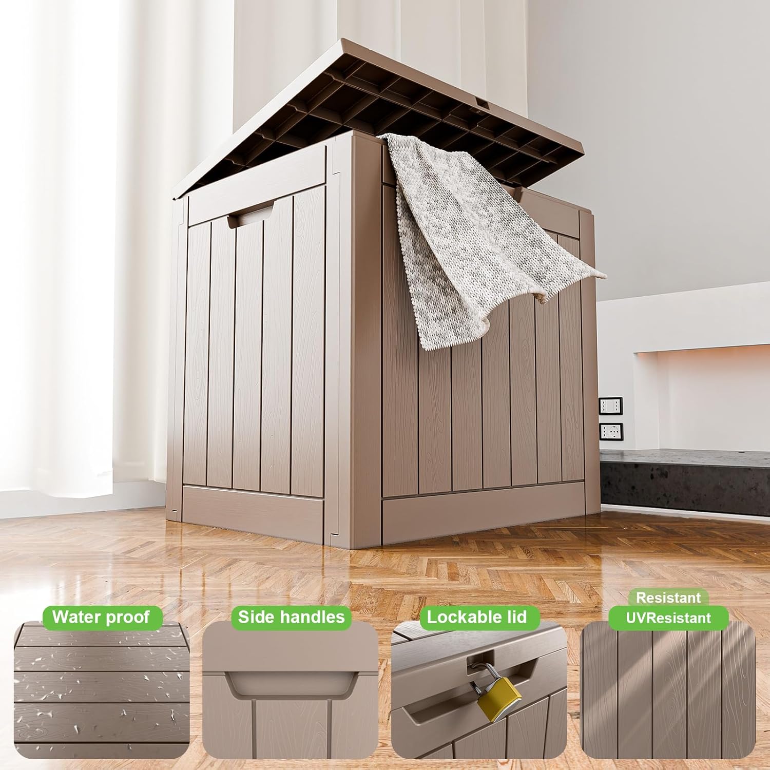 30 Gallon Outdoor Deck Box,Storage Lockable Waterproof Patio Furniture,Garden Tools,Cushions,Pool