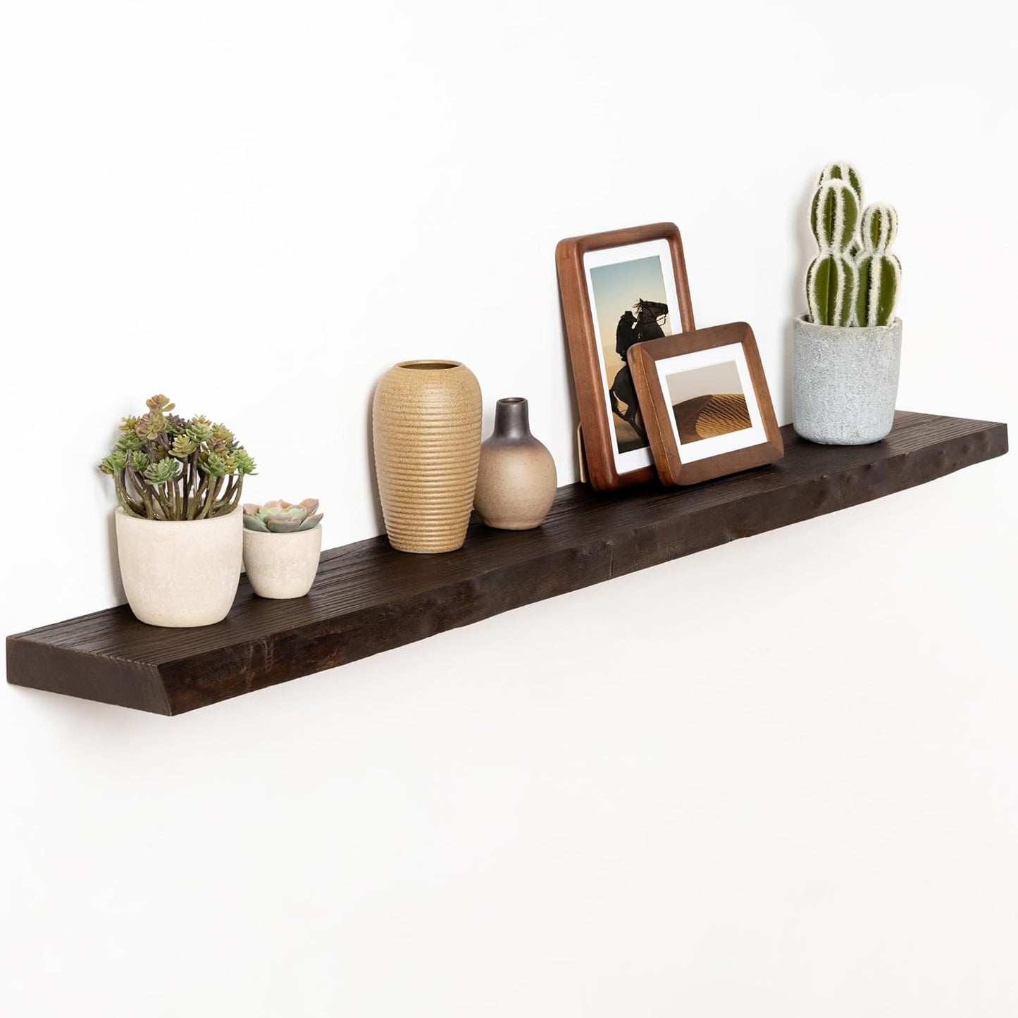 Fun Memories 48" Floating Shelves for Wall, Live Edge Solid Elm Wood Floating Shelf with Invisible