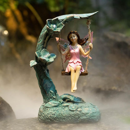 Garden Flower Fairy Outdoor Statue Decor Funny Swing Fairy Ornaments Figurines for Patio Lawn Yard