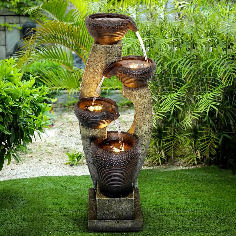 Naturefalls 40” H Modern Outdoor Fountain - 4 Crocks Outdoor Garden Fountains with Contemporary