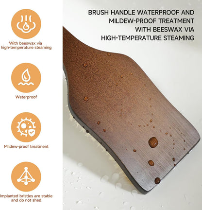 Back Scrubber Shower Brush,Dry Brushing Body Brush with 17.7 Inch Curved Long Handle, Natural