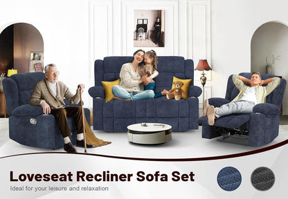 Loveseat Recliner Sofa Set with 2+1+1 Pieces, 2 Seater Minimalist Style Fabric Manual Pull Tab