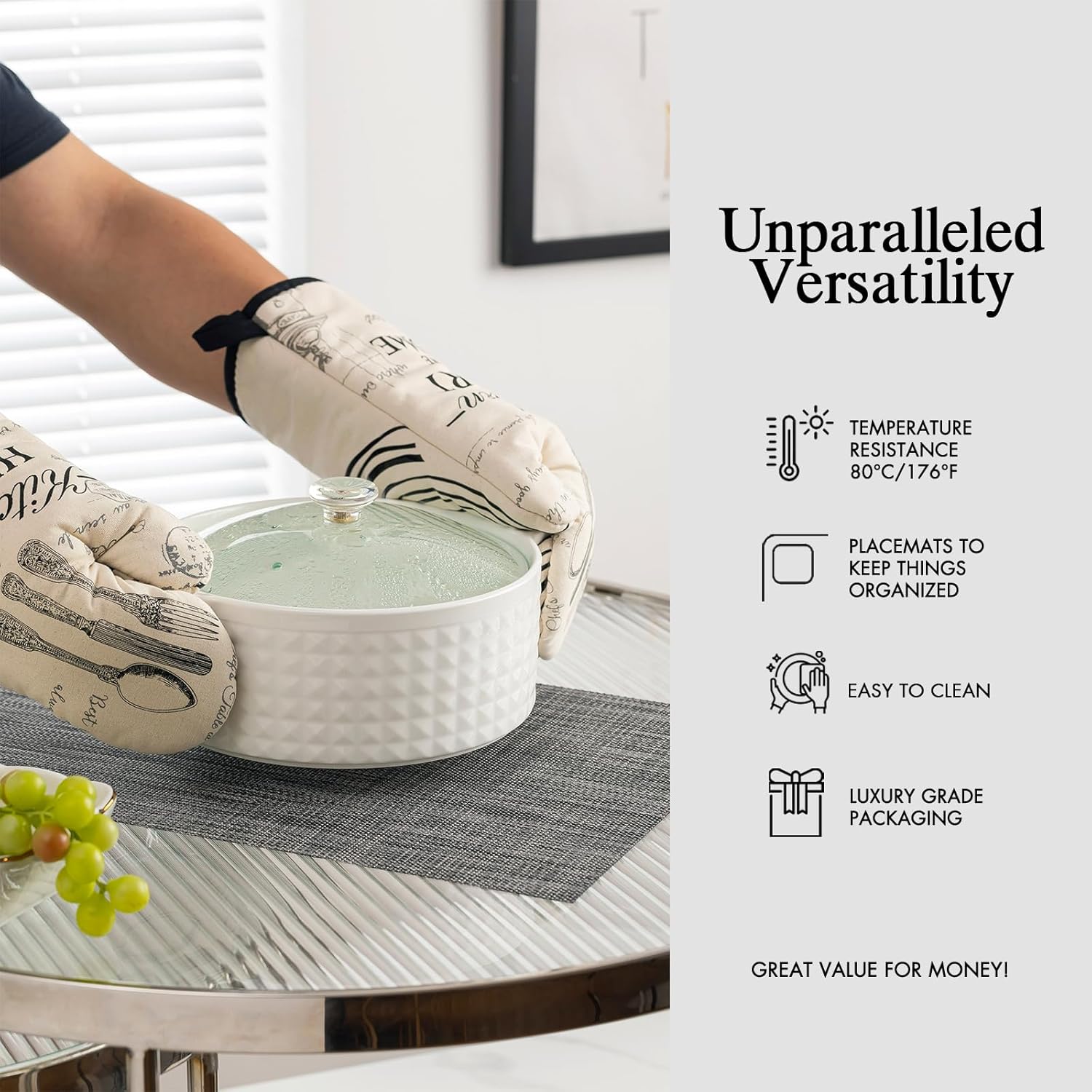 Placemats Set of 6 - Easy Clean Woven Vinyl Placemats for Dining Table, Indoor/Outdoor Place Mats