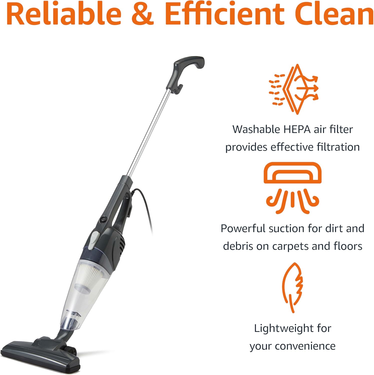 Amazon Basics 2-in-1 Corded Stick Vacuum Cleaner, Convertible to Handheld, Lightweight (3.9 LBS)