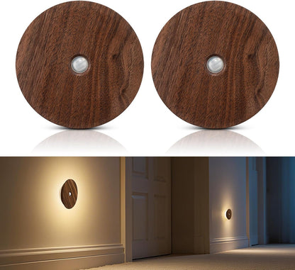 Motion Sensor Night Light Wood Rechargeable Battery-Powered Stick-On Step Lights Loftie Lights