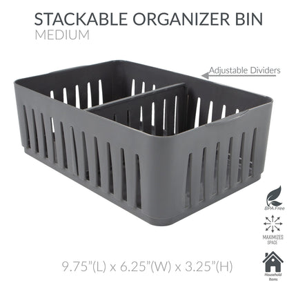 Simplify 3 Compartment Stackable Bin with Adjustable Dividers | Drawer Organizer | Storage Basket |