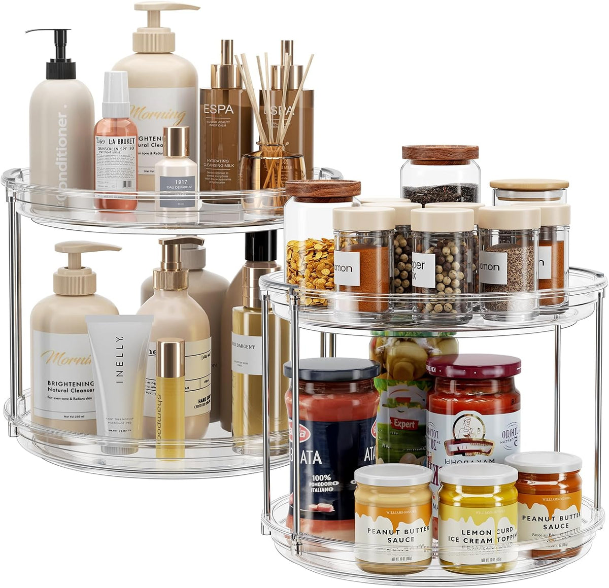 LAMU 2 Pack 2 Tier Lazy Susan Turntable Organizer 9.25'' Rotating Spice Rack Organization for
