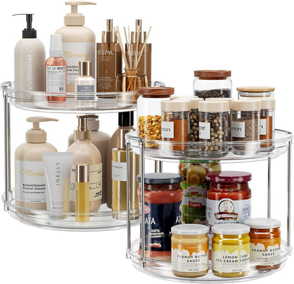 LAMU 2 Pack 2 Tier Lazy Susan Turntable Organizer 9.25'' Rotating Spice Rack Organization for