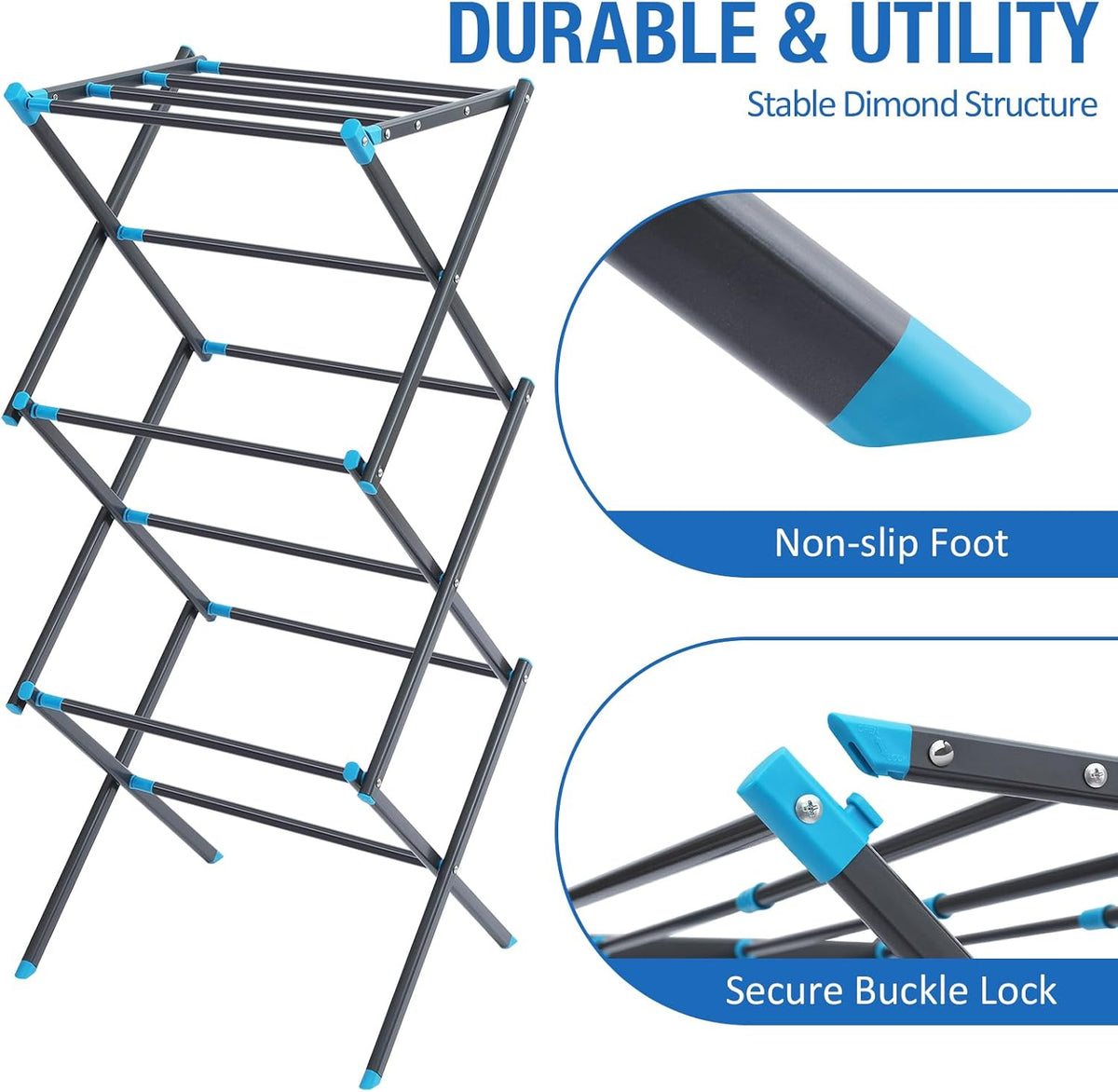 APEXCHASER Clothes Drying Rack, 3-Tier Laundry Drying Rack for Clothes, Expandable Metal Clothing