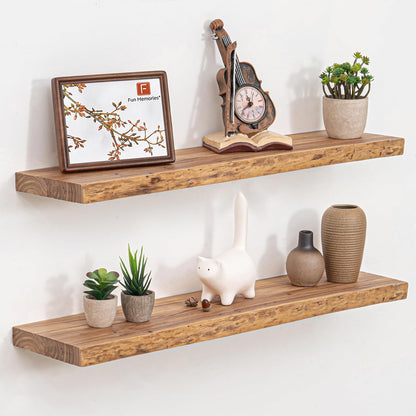 Floating Shelves for Wall, 32" Live Edge Solid Elm Wood Floating Shelf, Wall-Mounted Display