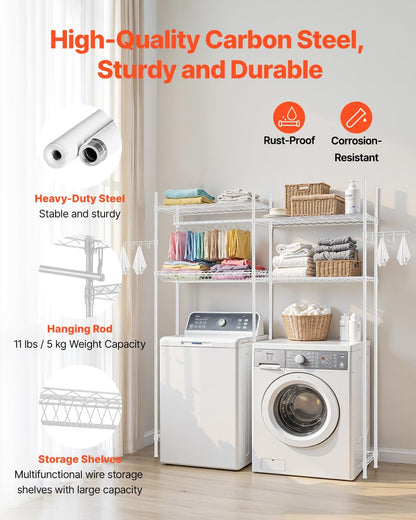 VEVOR Over The Washer and Dryer Storage Shelf, 4 Tier Laundry Room Drying Rack with Hanger Rod and
