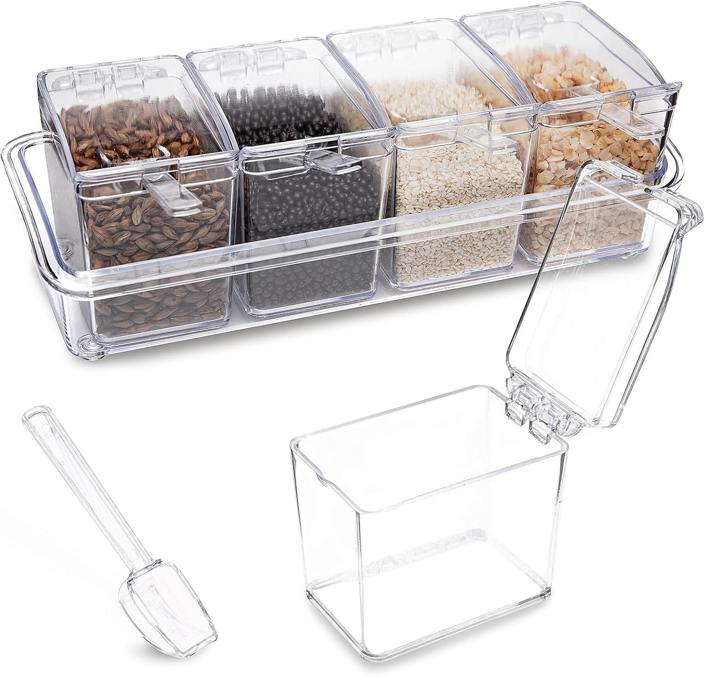 Clear Seasoning Box, 4 Pieces Seasoning Rack Spice Pots, Storage Container Condiment Jars Acrylic