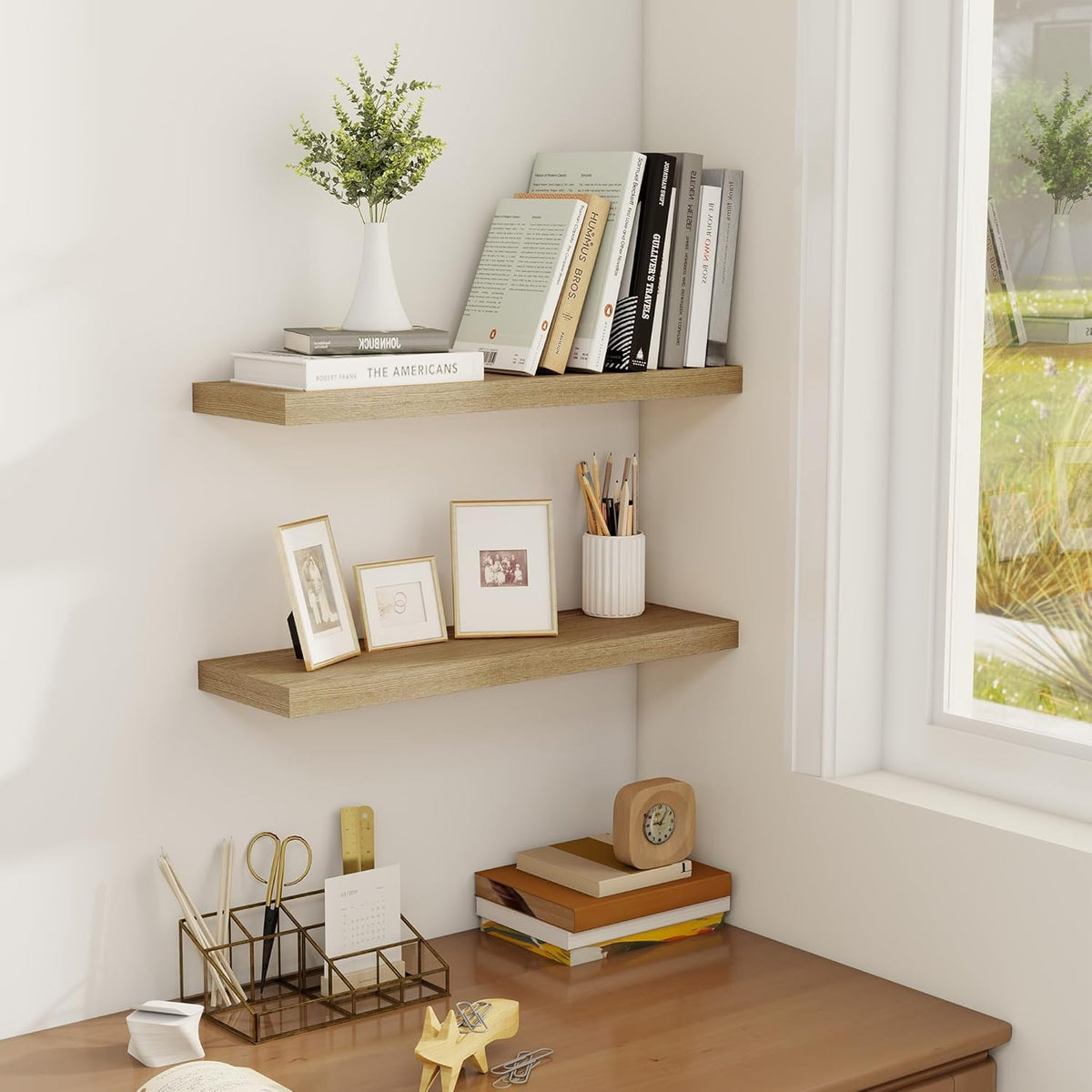 Fun Memories Floating Shelves for Wall, 22.5" Rustic Wood Deep Wall Mounted Shelves with Invisible