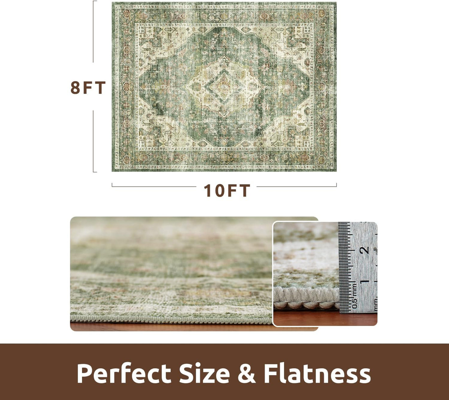 AMOAMI-Area Rug 8X10 Rugs for Living Room-Vintage Soft Green Rugs for Bedroom-Non Slip