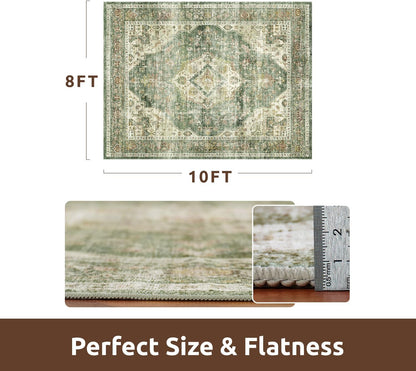 AMOAMI-Area Rug 8X10 Rugs for Living Room-Vintage Soft Green Rugs for Bedroom-Non Slip