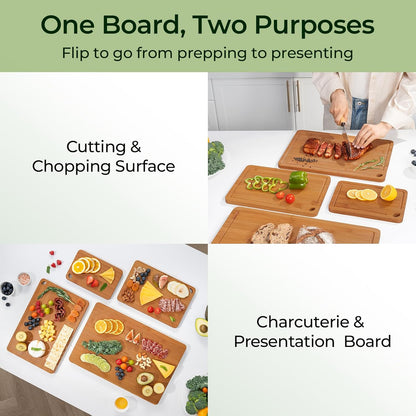 4-Pcs Natural Wood Cutting Board Set Kitchen Tools with Juice Groove, Wooden Chopping Board for