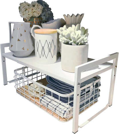 Expandable Cabinet Shelf Organizer 16-26" L Stackable Kitchen Counter Shelf Rack Stand Sink Riser