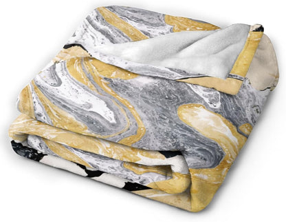 HGOD DESIGNS Gold Golden and Silver Marble Ink Abstract Painting Flannel Fleece Bed Blanket Throw