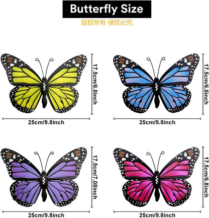 Metal Butterfly Outdoor Decor - 4 Pack 9.8in Butterflies Wall Sculpture Hanging Decor for Outside