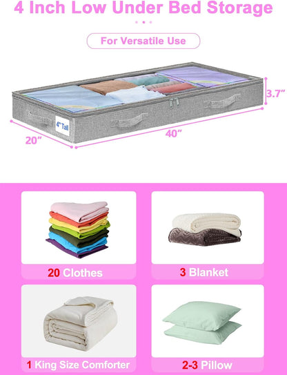 punemi Under Bed Storage Containers, Below 4 Inches Tall Low Profile Underbed Storage, NO