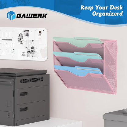 3 Tier Hanging Wall File Organizer, Mesh Mail Paper Orgnization Hanging File Folder Holder for Home