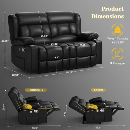 Loveseat Recliner Sofa Set with 2+1 Pieces, 2 Seater Minimalist Style Manual Pull Tab Reclining