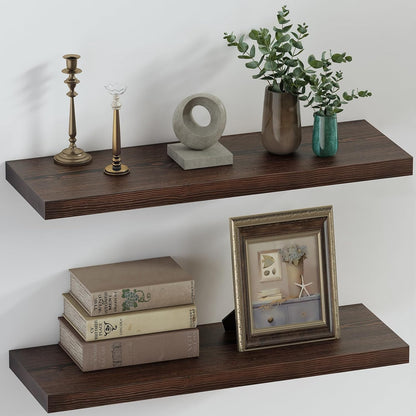 SAUMONIERES Floating Shelves 8 Inch Deep Solid Wood Wide Wall Shelf Set of 2 Wall Mounted for