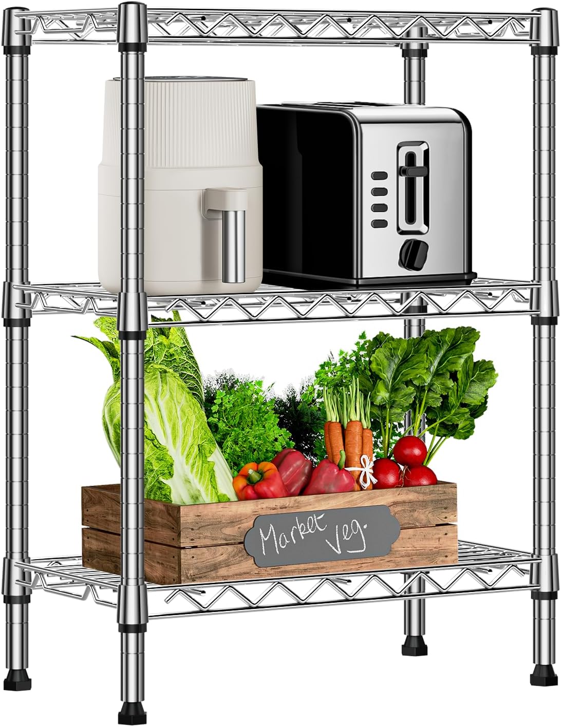 750 lbs 3 Tier Shelf Metal Storage Shelves Wire Rack Closet Organizers with PP Board for Garage