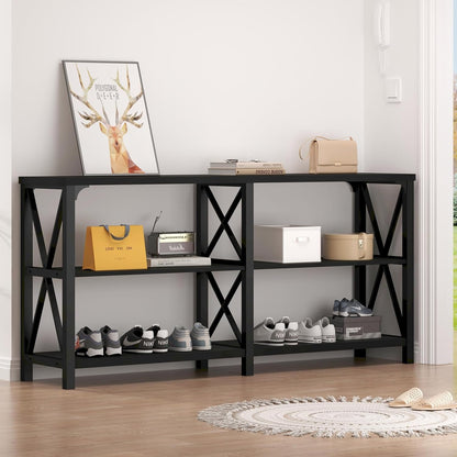 LVB Industrial Entryway Table, Farmhouse Rustic Console Tables Behind Couch, Long Metal Wooden Sofa