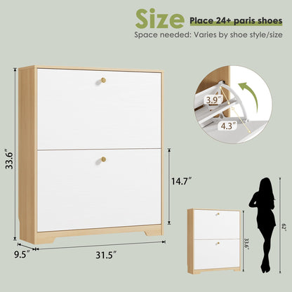 Nicetree Shoe Cabinet with 2 Flip Drawers, Narrow Shoe Organizer Cabinet, Freestanding Shoe Rack