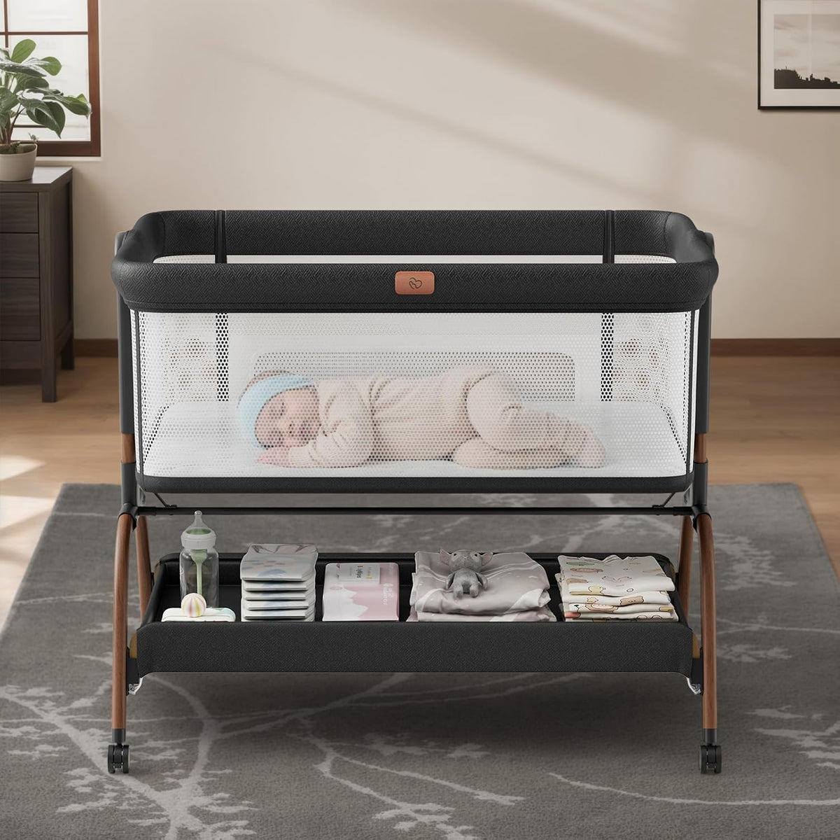 Baby Bassinet Bedside Crib, 3-in-1 Baby Bassinet Bedside Sleeper with Mattress and Soft, Breathable