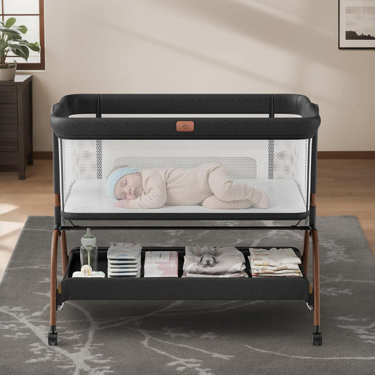 Baby Bassinet Bedside Crib, 3-in-1 Baby Bassinet Bedside Sleeper with Mattress and Soft, Breathable