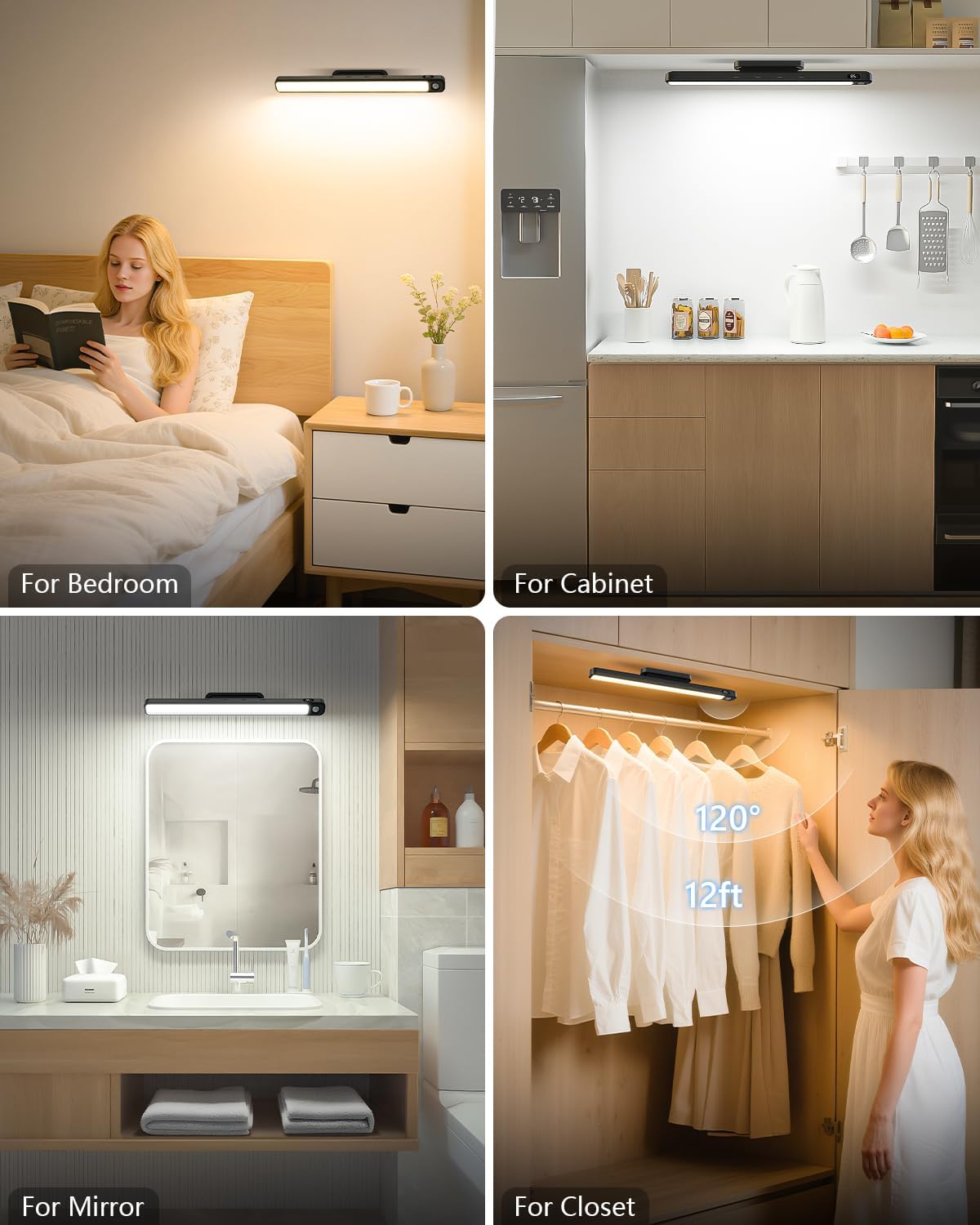 Ferswe 5W Motion Sensor LED Light Bar with Remote, 2500mAh Under Cabinet Lights with Battery